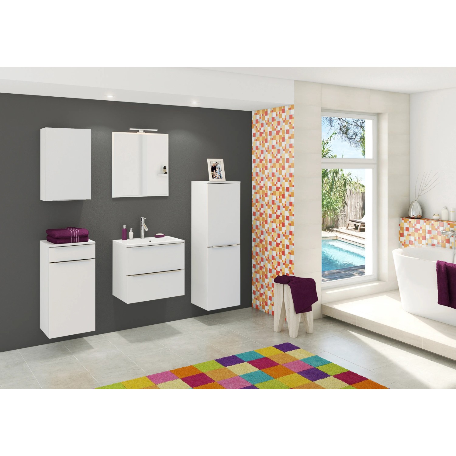 Held Möbel Einzelwaschtisch Monza, 60 cm, Weiß Matt, mit Softclose Funktion und zwei Schubladen.