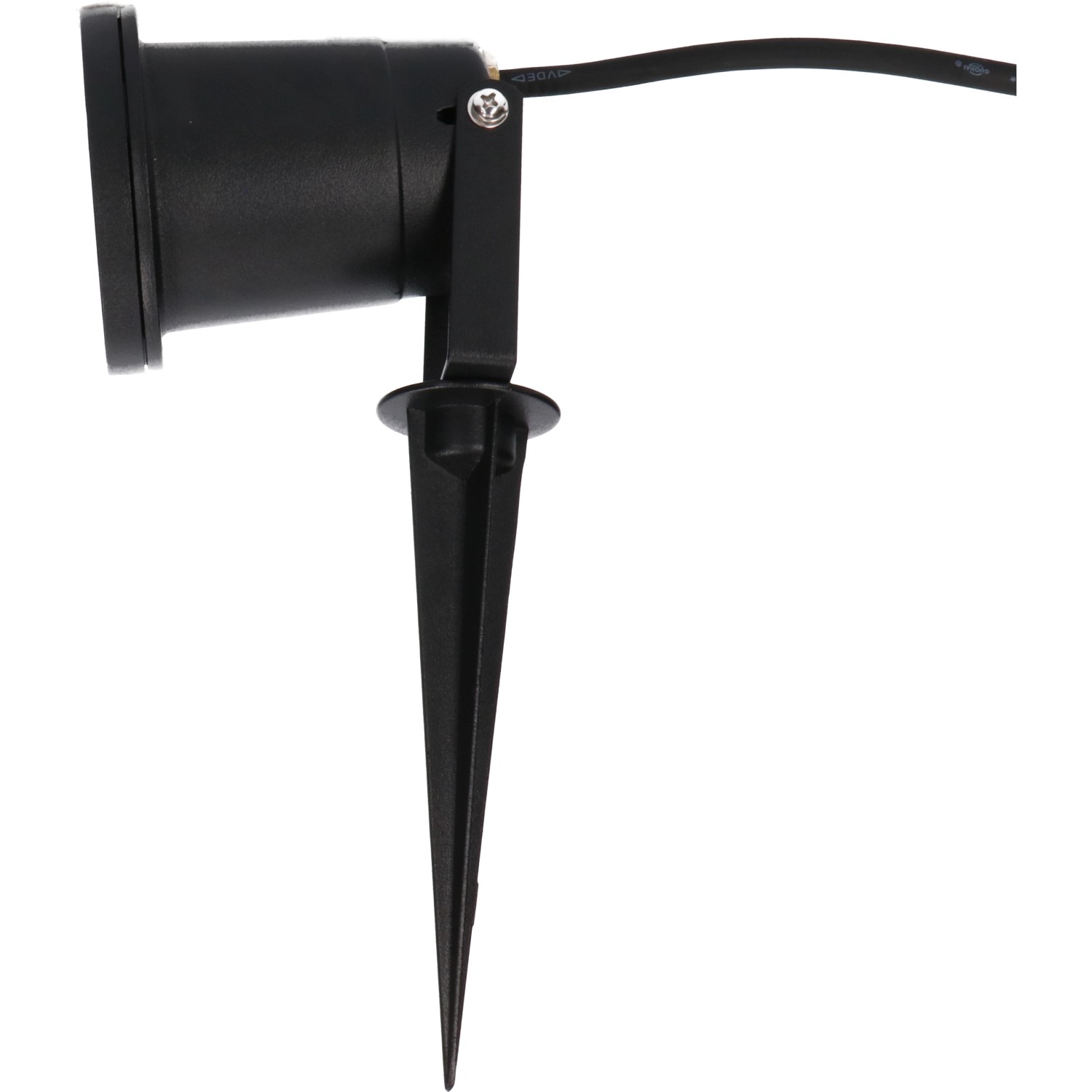 Schwarze LED's Work Außenleuchte mit Erdspieß und GU10 Fassung.