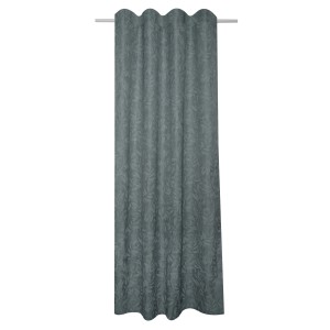 Dunkelgrüner Sehlbach Fertigschal mit Blätter-Jacquard-Muster, 135x245 cm. Blickdichte Scheibengardine.