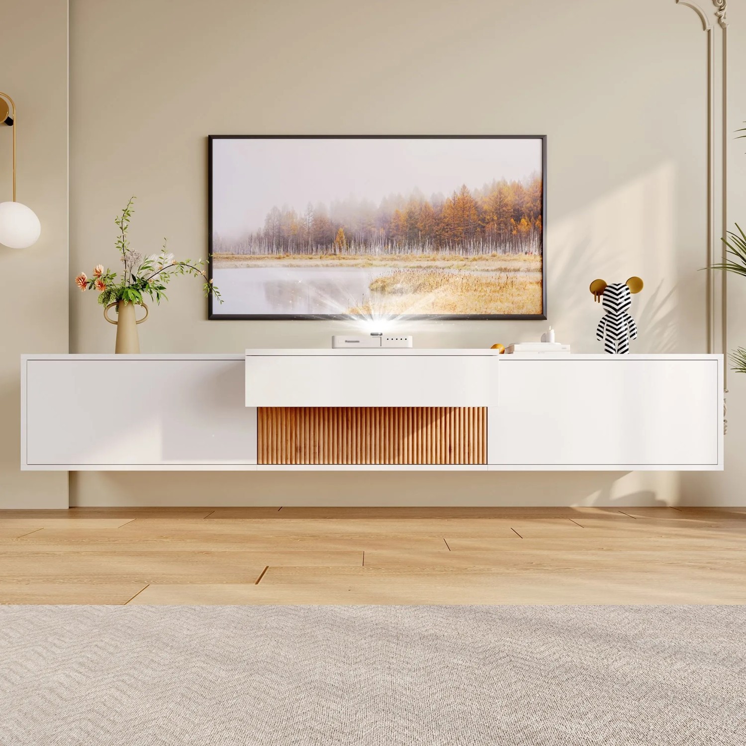 okwish TV Schrank mit Modernem Design Projektorhalter 180 x 34 x 30 cm Weiß_2