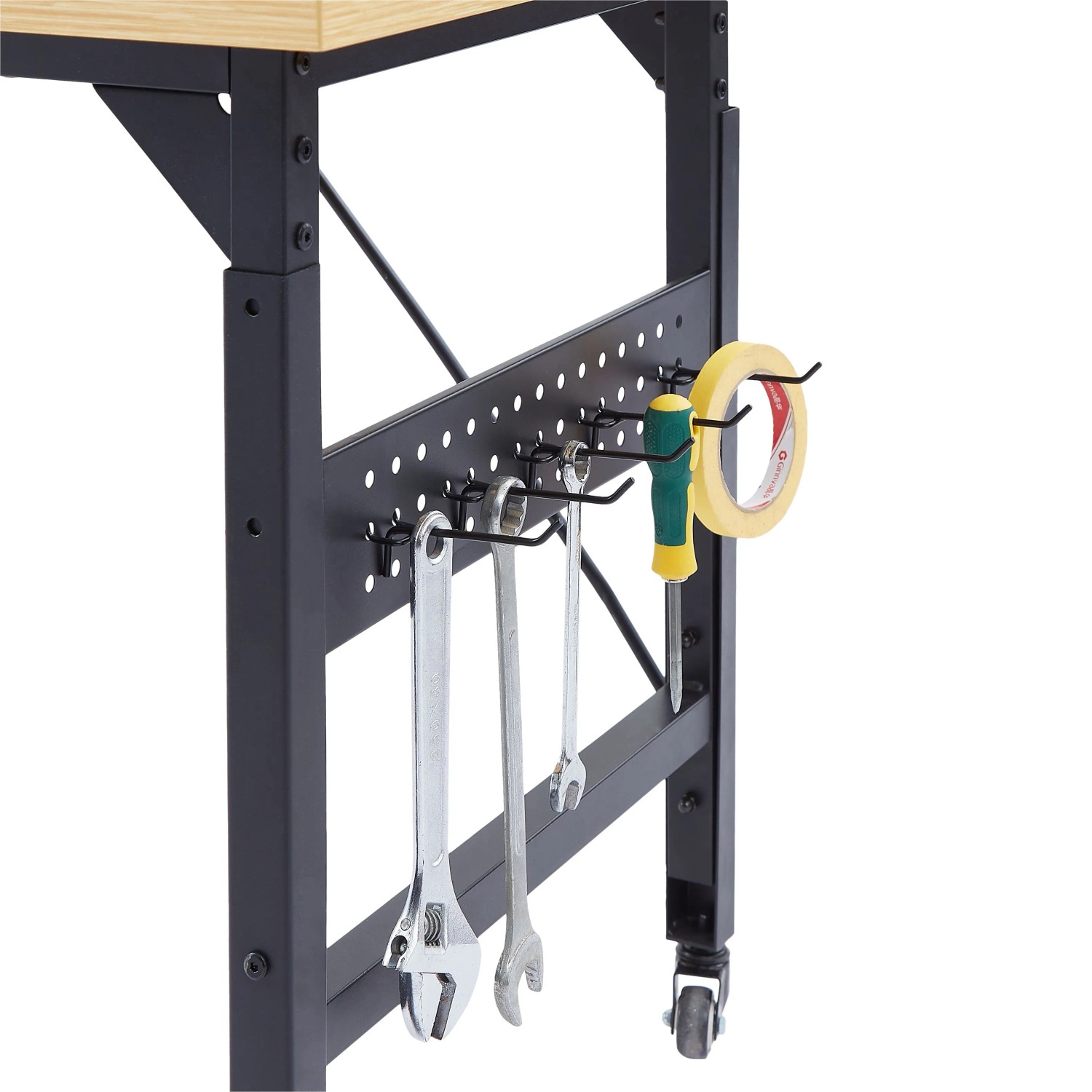 okwish Werkbank mit Lochwand Rollen AC/USB Für Garage 120x60x155cm Natur_7