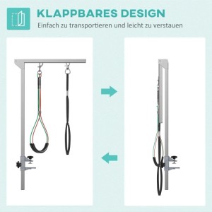 PawHut Fellpflege Haunch-Halter, klappbar, mit Klemme und zwei Schlaufen. Ideal für Hundefellpflege, leicht zu verstauen.