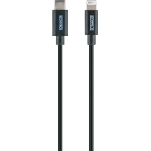 Schwarzes Schwaiger Lightning Sync- und Ladekabel (2 m) mit USB-C und Lightning Anschluss.