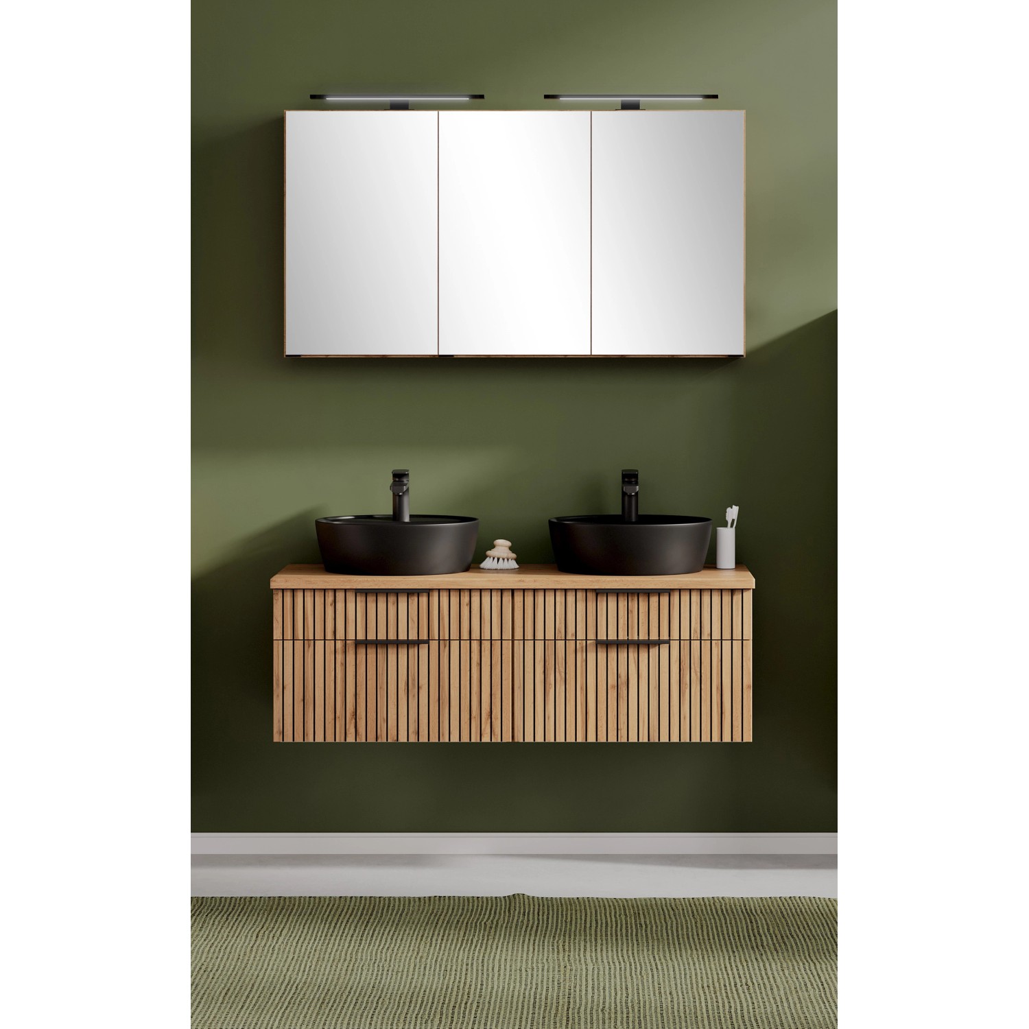 Held Möbel Waschtisch-Set Keramikbecken Schwarz 200 x 120 x 47 cm Eiche 2-tlg._12