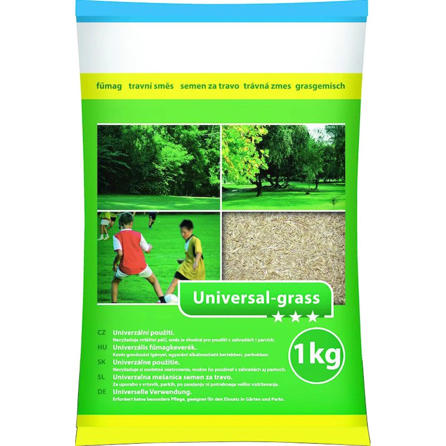 Universal-Rasensamen, 1 kg Packung für ca. 40 m² Rasenfläche.