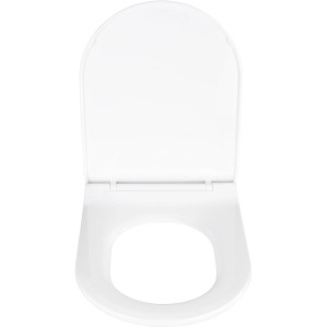 Weißer Wenko Premium WC-Sitz Habos aus Thermoplast mit geöffnetem Deckel und Absenkautomatik.