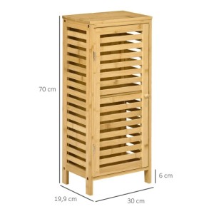 Kleankin Badschrank aus Bambus mit Lamellentür, 2 Fächern, 70x30x19,9 cm. Ideal für Badregale & Stauraum.