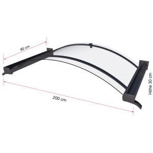 Gutta Bogenvordach BV/B 200 in Anthrazit, 200x90x30 cm, mit Acrylglas und Aluminiumrahmen. Ideal als Wetterschutz für den Eingang.