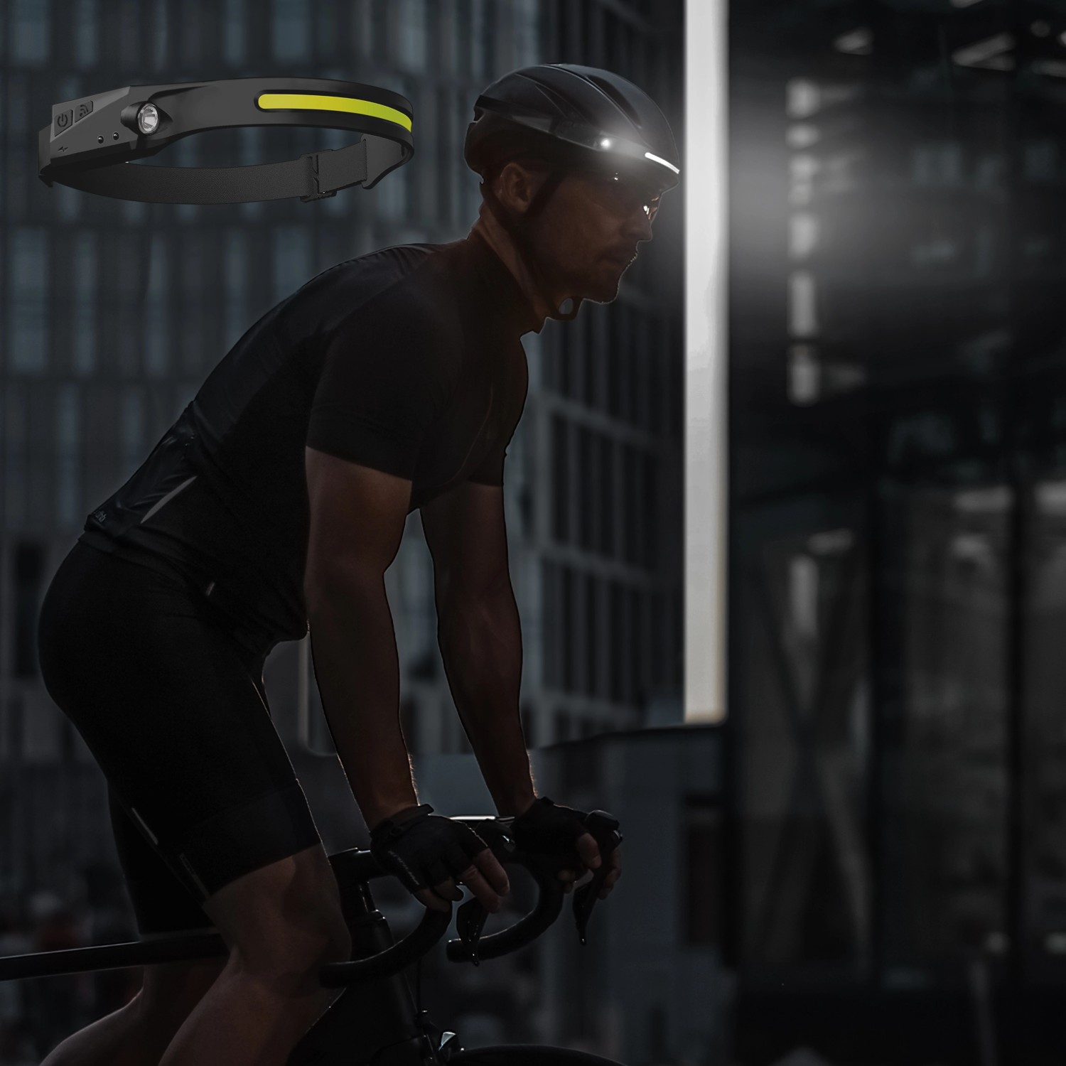 Fahrradfahrer mit LED's Work Akku-Stirnlampe mit Gestensteuerung. Dimmbare Taschenlampe mit 300lm.