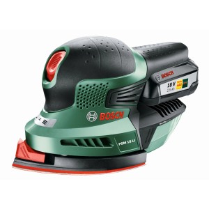Bosch Akku-Multischleifer PSM 18 LI mit Akku und Ladegerät, grün/schwarz.