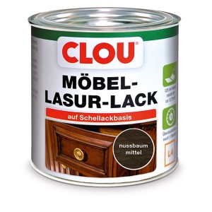Clou Möbel-Lasur-Lack Nussbaum Mittel, 125ml Dose. Holzlasur für Möbel, seidenglänzend.