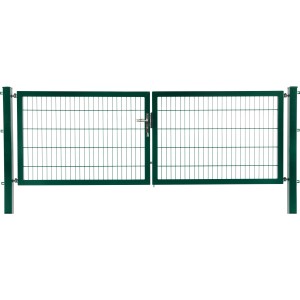 Grünes Doppeltor Premium mit Doppelstabmattenfüllung und Pfosten, 80x300 cm.