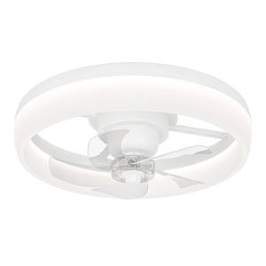Weißer Eglo LED-Ventilator Castaic mit transparenten Flügeln, 50 cm Durchmesser. Deckenventilator mit Beleuchtung.