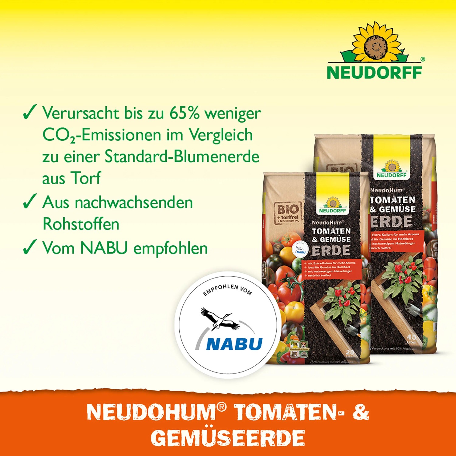 Neudorff Neudohum Tomaten- und Gemüseerde, 20 Liter Sack. Torffreie Erde für aromatische Früchte.
