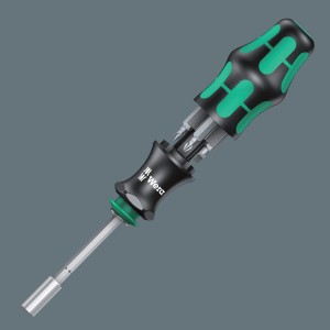 Wera Magazin-Schraubendreher Kraftform Kompakt 28 SB mit Bits im Griff.