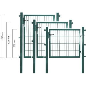 Verschiedene Größen des grünen Solid Einzeltors aus Stahl mit Doppelstabmatte.