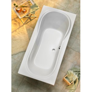 Rechteckige Badewanne Palma, 190x90 cm, in Weiß, mit sanften Kurven. Ideal für entspannende Bäder.