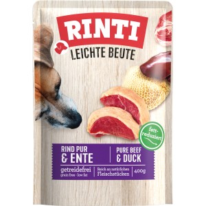 Rinti Feine Beute Hunde-Nassfutter mit Rind und Ente, getreidefrei und fettreduziert, 400g.