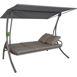Angerer Hollywoodschaukel Elegance Sun Taupe mit Liegefunktion und wetterfestem Sonnendach.