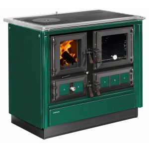 Grüner Justus Küchenofen Rustico 90 mit Kochplatte und Backofen.