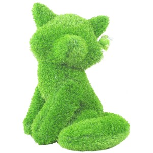 Sitzende AniPlants Gartenfigur Fuchs, 35 cm, grün, aus wetterfestem Material mit Gras-Optik.