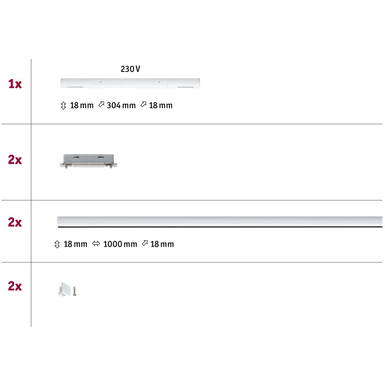 Paulmann Urail Basissystem: Schienensystem Set mit Schienen, Einspeisung und Verbinder in Weiß.