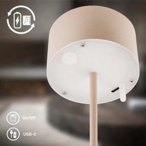Brilo Akku-LED-Tischleuchte Kira, beige, mit USB-C Anschluss und Dimmer.