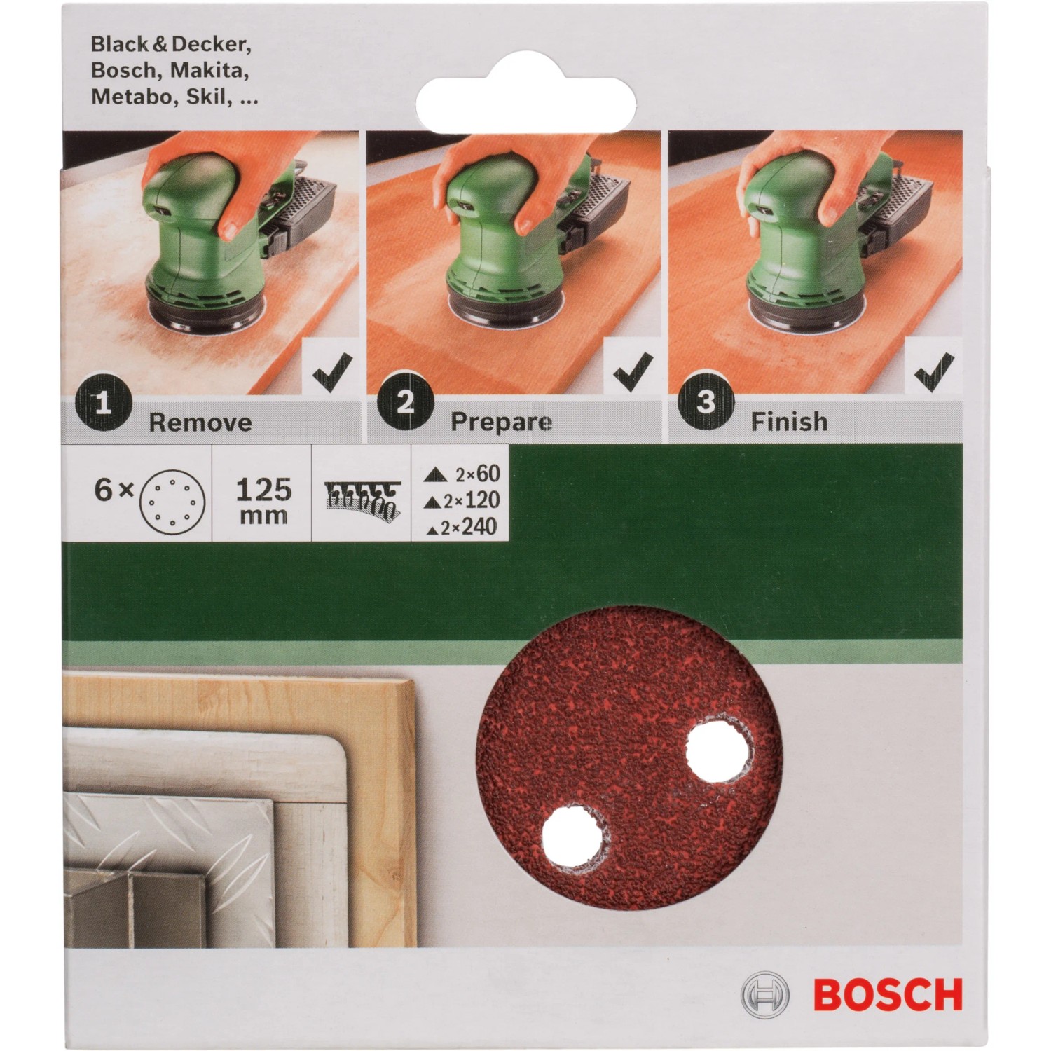 Bosch Schleifblatt-Set, 6-teilig, Ø125 mm, Körnung K60/K120/K240 für Exzenterschleifer.