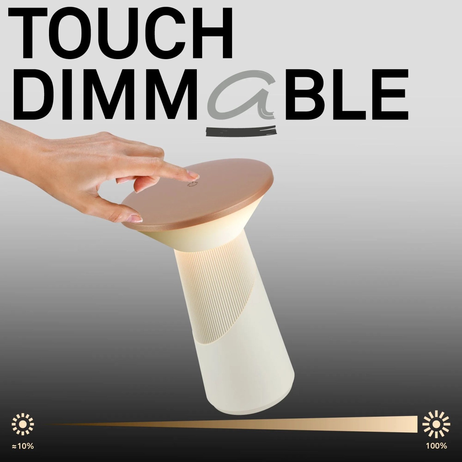 Brilo Akku Tischleuchte Pilia in Coffee: Dimmbare Design-Tischlampe mit Touch-Funktion.