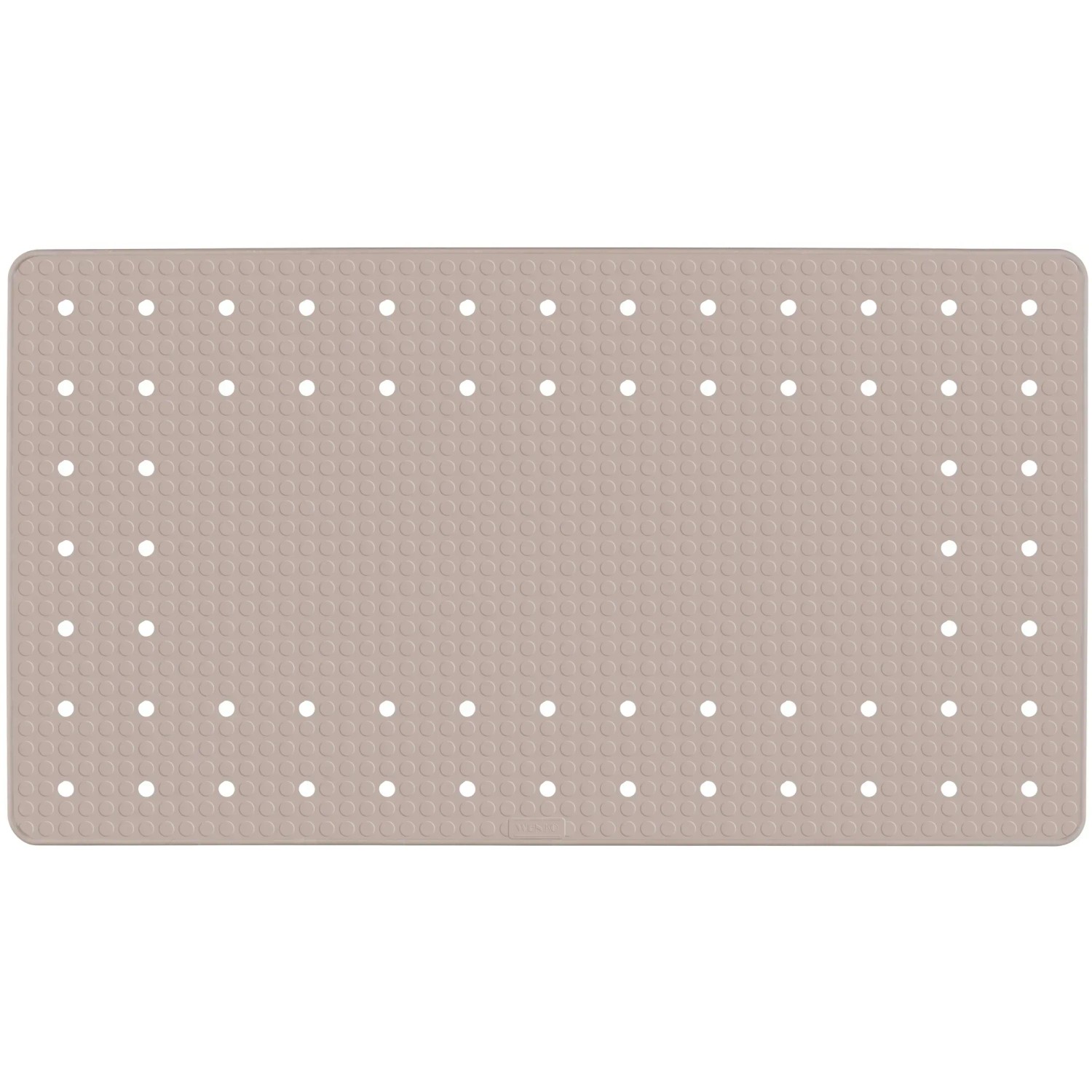 Rechteckige Wenko Wanneneinlage Mirasol, 69x39 cm, taupe, mit Saugnäpfen und Lochmuster.