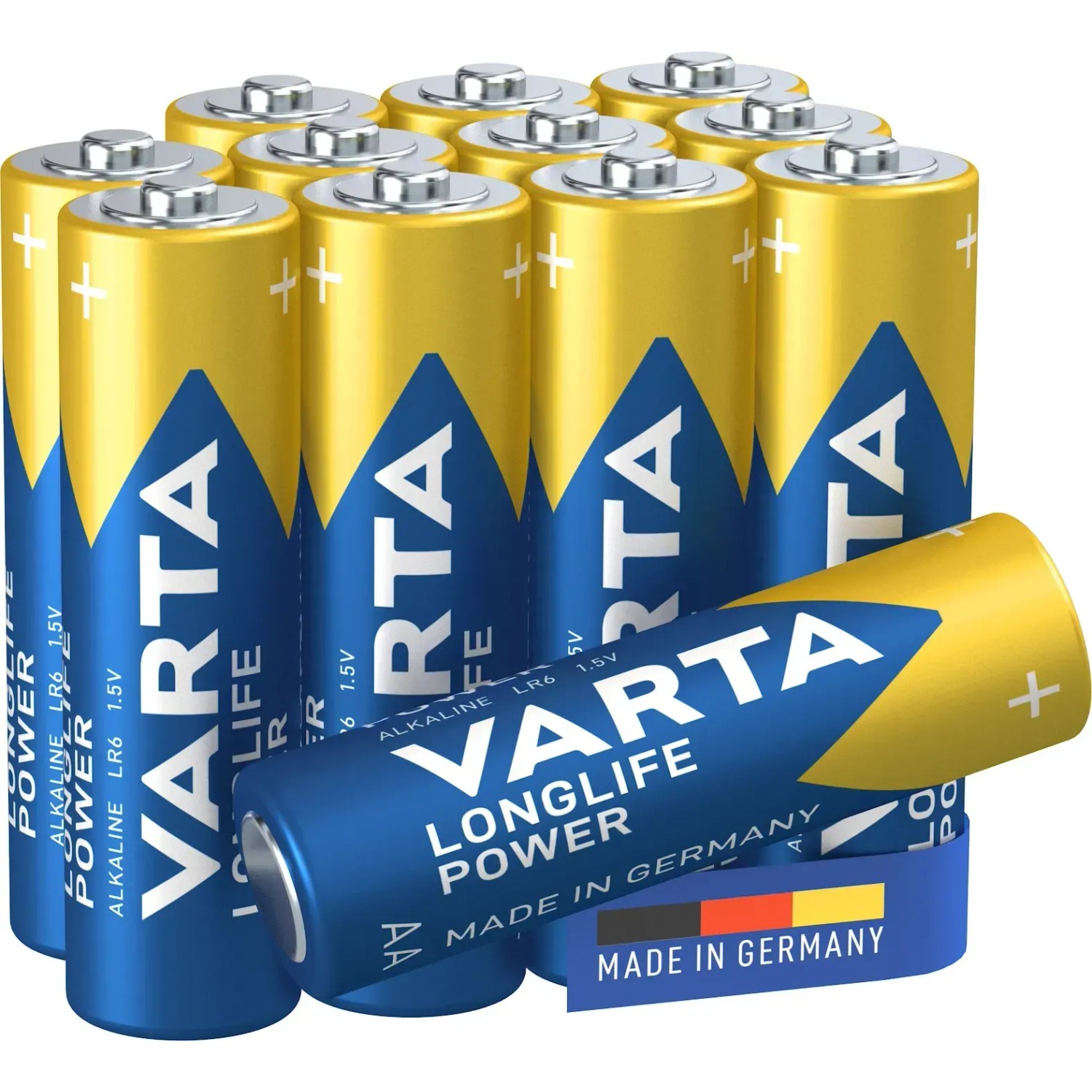12er-Pack Varta Longlife Power Mignon AA Batterien, Made in Germany.