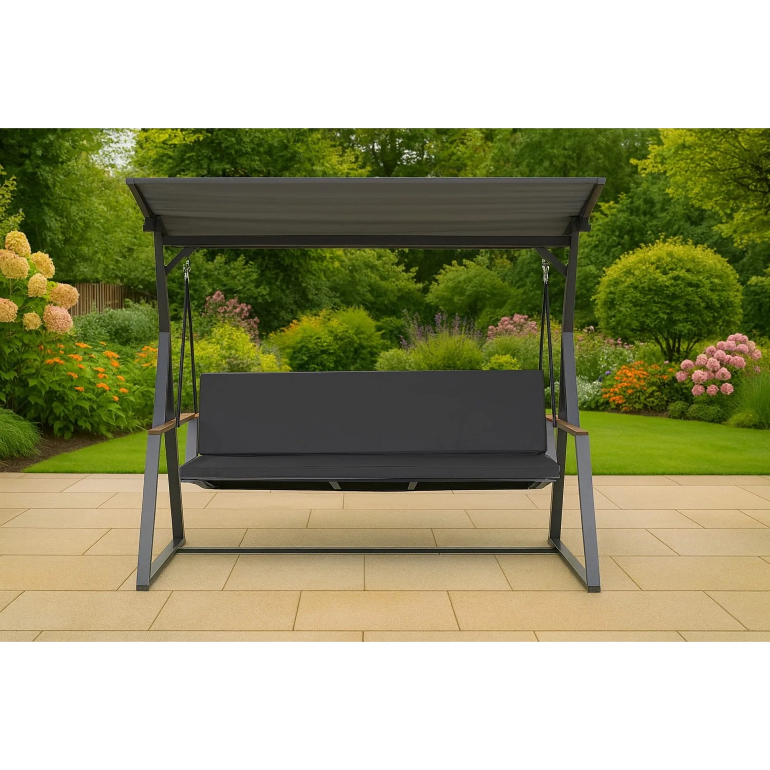 Anthrazitfarbenes Kissen-Set für Hollywoodschaukel, 110x60x50x7cm, für 2-Sitzer Gartenschaukel.