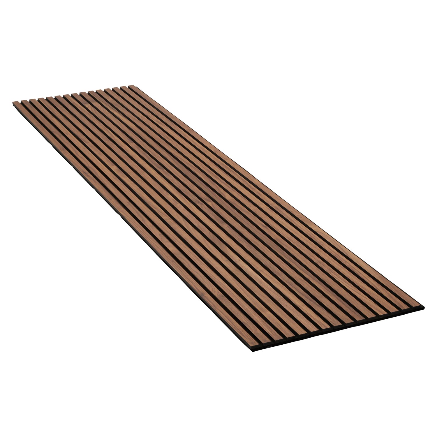Akustikpaneel in Walnussoptik mit schwarzen Filz für Wand- und Deckenverkleidung, 240 cm lang.