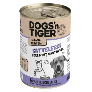 Dogs'n Tiger Nassfutter Pferd mit Kartoffel, hypoallergen, getreidefrei, 400g Dose.