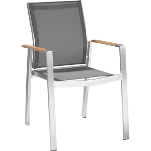 Gartenstuhl Sudbury, stapelbar, Alu/Textil grau, mit Holzarmlehnen.