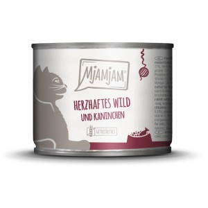 Mjamjam Katzen-Nassfutter Herzhaftes Wild & Kaninchen, 200g Dose.