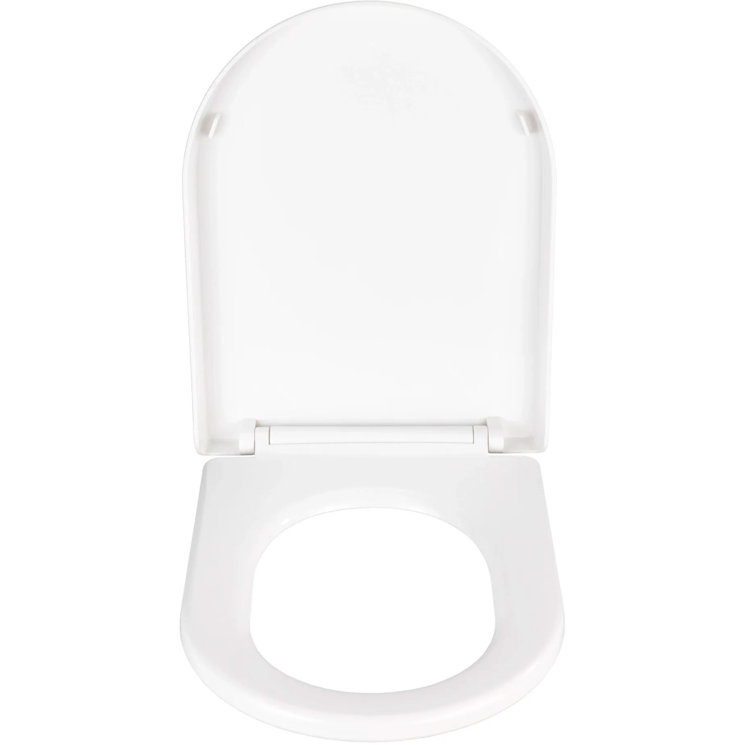 Weißer Wenko Premium WC-Sitz Calla aus Thermoplast mit Absenkautomatik, geöffnet.
