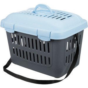 Trixie Transportbox Midi-Capri XS in Dunkelgrau/Hellblau, mit Tragegriff und Schultergurt.