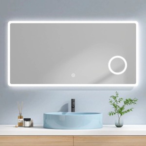 Emke LED Badspiegel 120x60cm mit kaltweißer Beleuchtung, 3x Vergrößerung und Touch-Steuerung im modernen Bad.