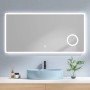 Emke LED Badspiegel 120x60cm mit Kaltweiß-Beleuchtung, Touch-Steuerung und 3x Vergrößerung in modernem Bad.