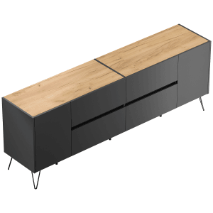Posseik Sideboard Industrial J, 200 cm, Grafit/Eiche, mit 4 Schubladen und 2 Türen.