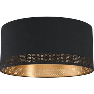 Moderne Eglo Deckenleuchte Esteperra, schwarz-goldener Stoffschirm mit Cut-Outs für Wohnräume.