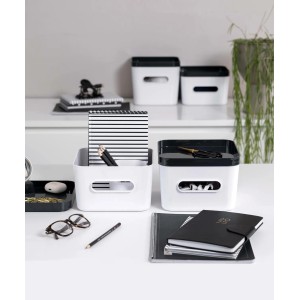 Weiße SmartStore Compact Square L Aufbewahrungsbox mit Griffen. Ideal zur Aufbewahrung im Büro.