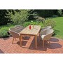 5-teilige Tischgruppe Visalia für den Garten mit Akazientisch und Polyrattan-Stühlen.