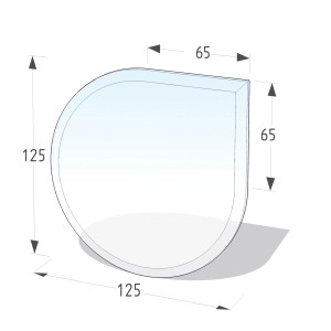 Lienbacher Funkenschutzplatte aus Glas, Tropfenform, 6 mm stark, mit Maßangaben.