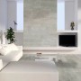 Heller Wohnraum mit Classen Ceramin Neo Vario Arigato Dekor-Paneelen in Steinoptik an Wand und Boden.