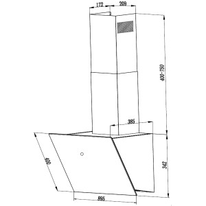 Technische Zeichnung: Respekta CH89090S Kopffrei Dunstabzugshaube, 90cm, Schwarz, Maße