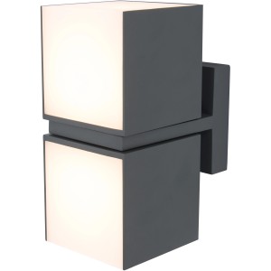 Moderne Lutec LED Design Außenleuchte Cuba mit zwei drehbaren, würfelförmigen Köpfen.