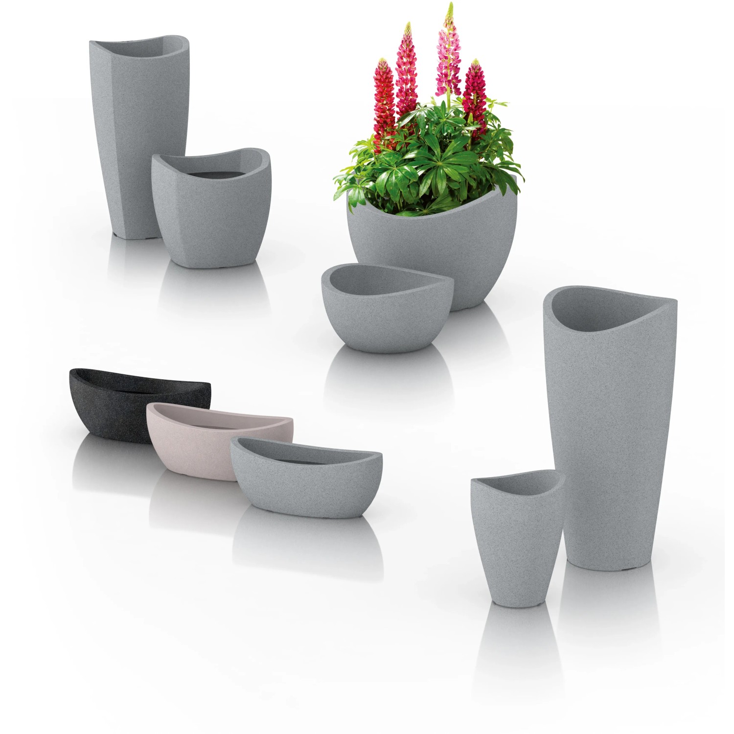 Scheurich Pflanzgefäße Wave Globe in Stony-Grey, verschiedene Größen und Formen.