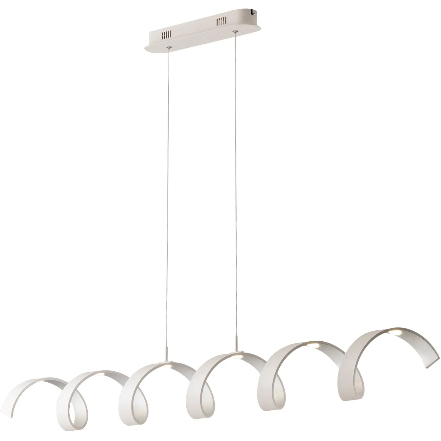 Moderne LED-Pendelleuchte Helix in Weiß-Silber, spiralförmiges Design für Wohnräume.